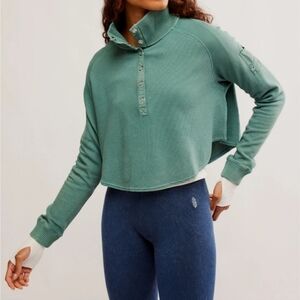 Free People Movement So Fly Pullover Henley in Midnight Jade, Sz. S